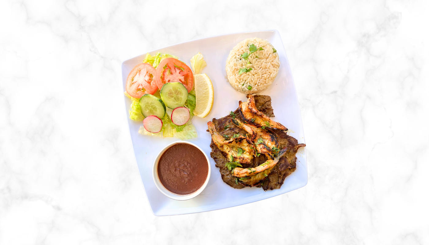 Carne Asada con Camarones.