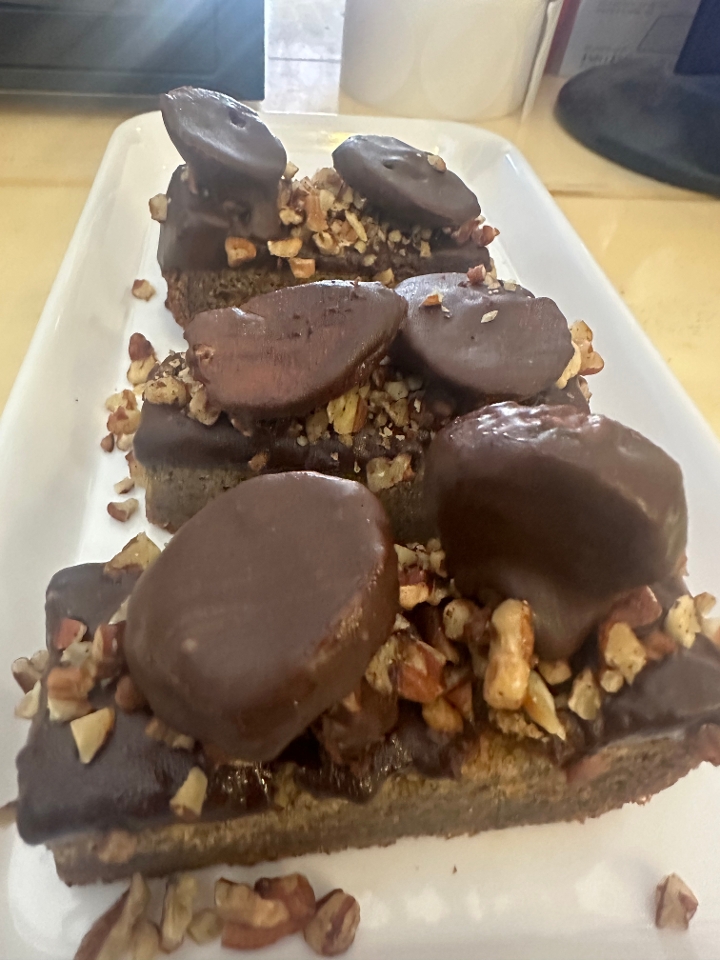 Chocolate Dipped Pecan banana cake.