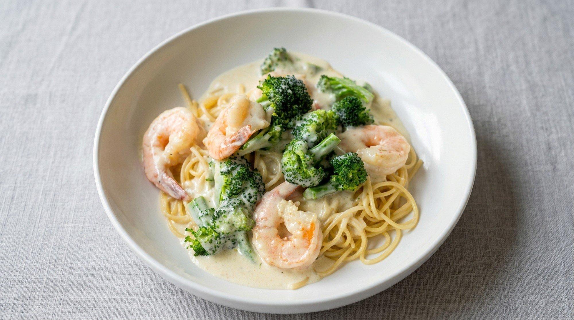 Shrimp and Broccoli Alfredo.