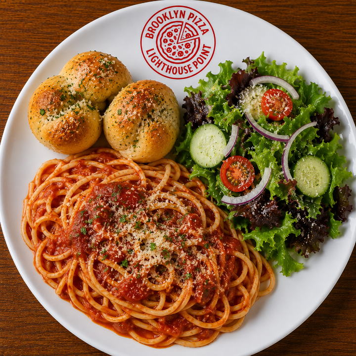 Lunch Spaghetti Marinara (2 Garlic Knots + Side Salad).