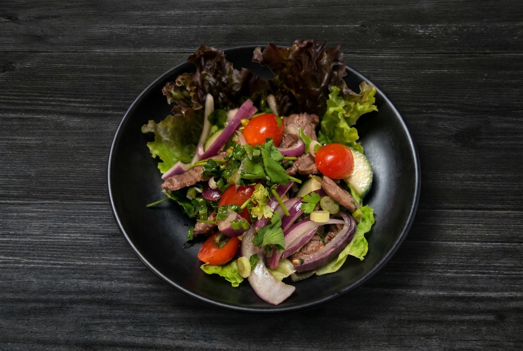 Spicy beef salad.