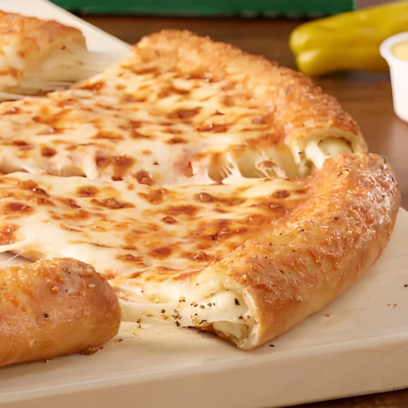 Cheese-Stuffed Crust Cheese Pizza.