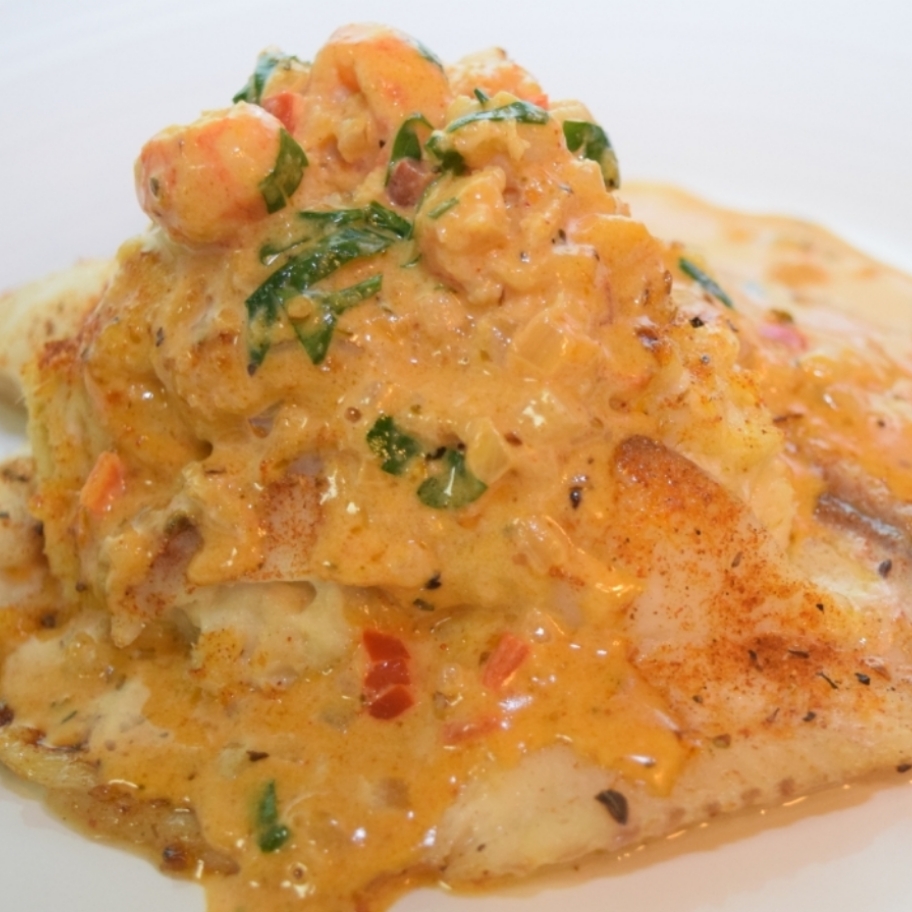 Crab Stuffed Tilapia 6 Shrimp (Mashed Potato & Veg Of the Day).