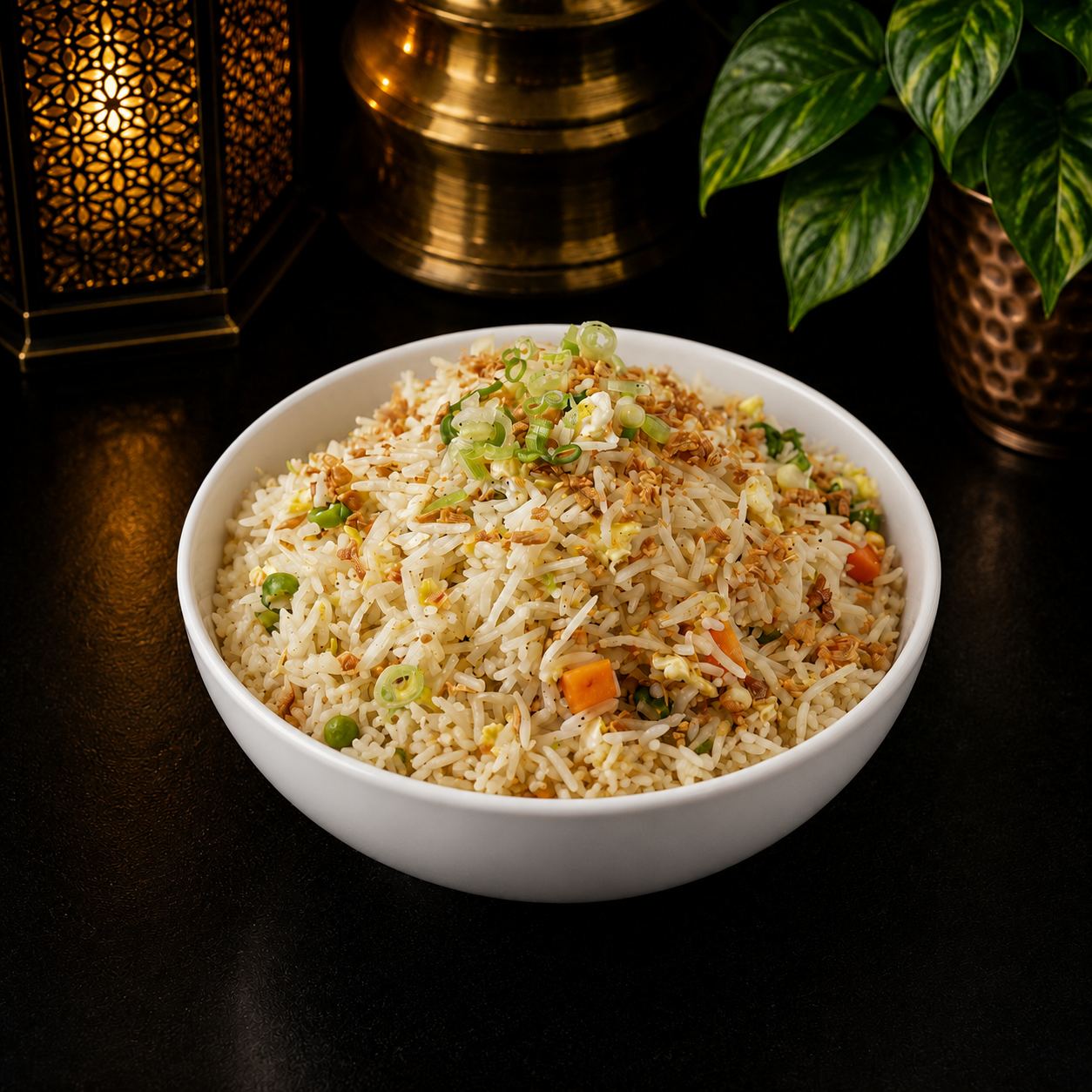 Burnt Garlic Egg Fried Rice.
