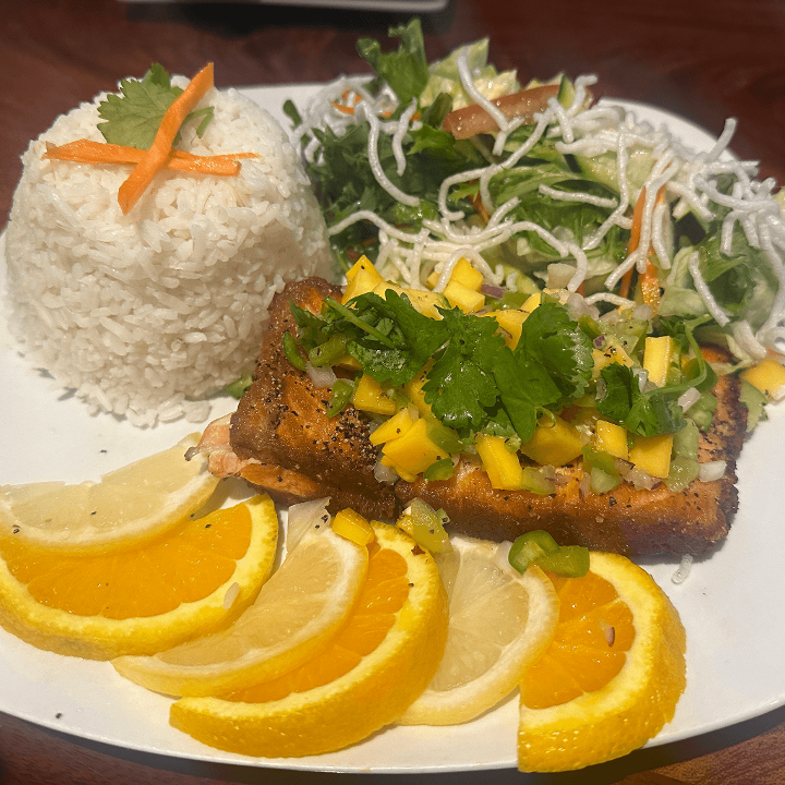 Sticky Glazed Salmon & Mango Salsa.