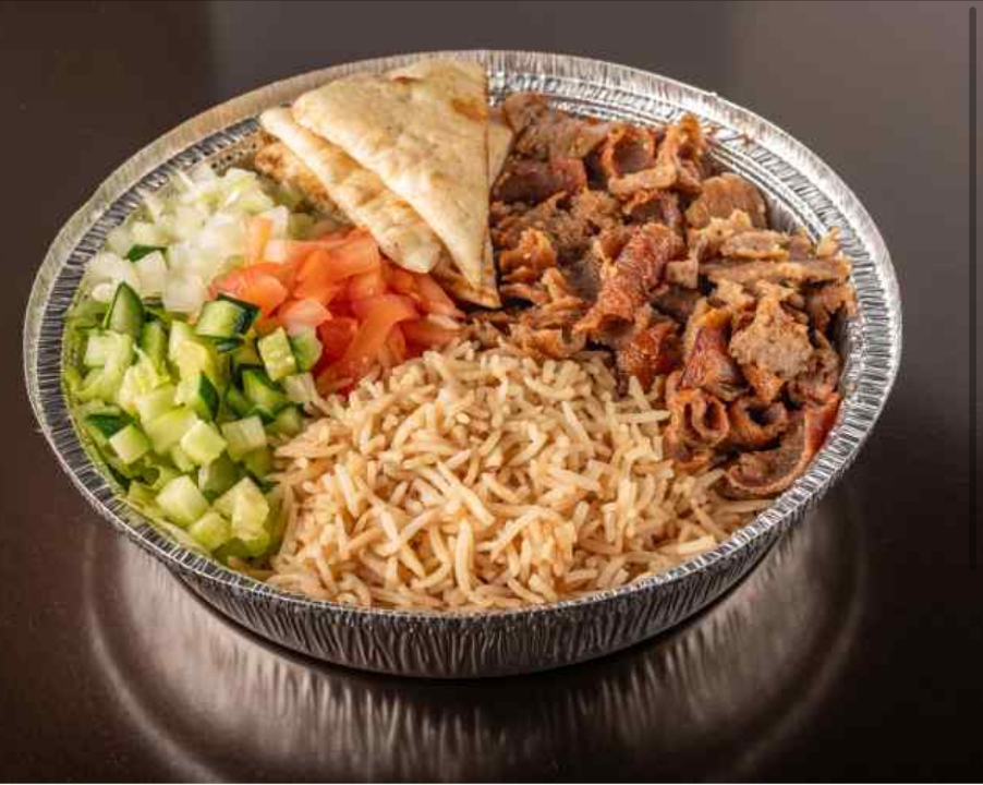 Beef Gyro Over Rice Platter.