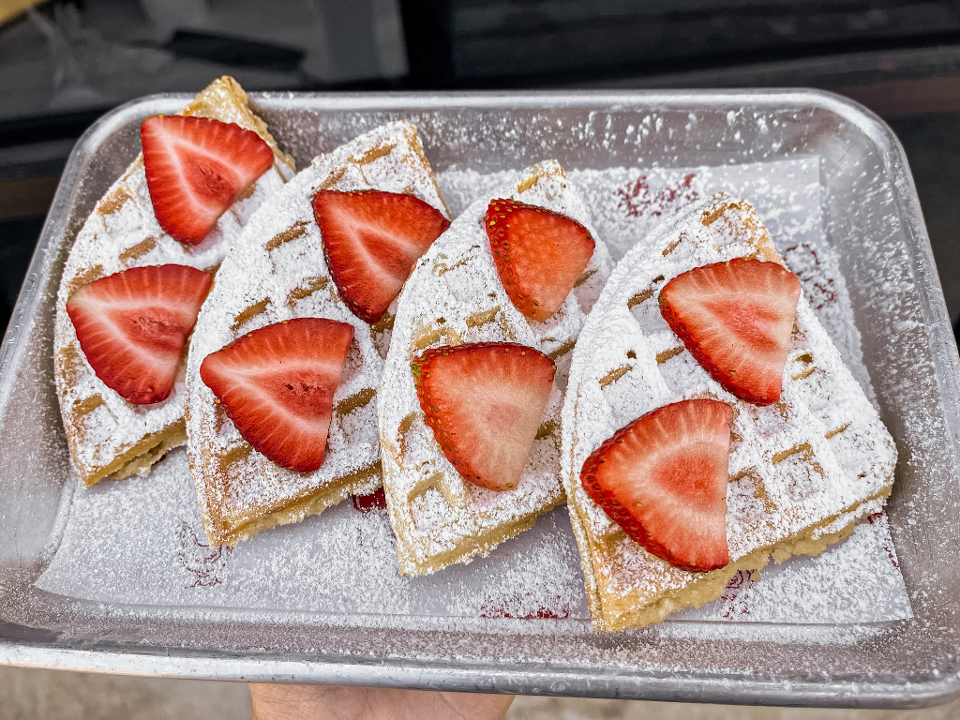 Waffle topped w/ Strawberries.