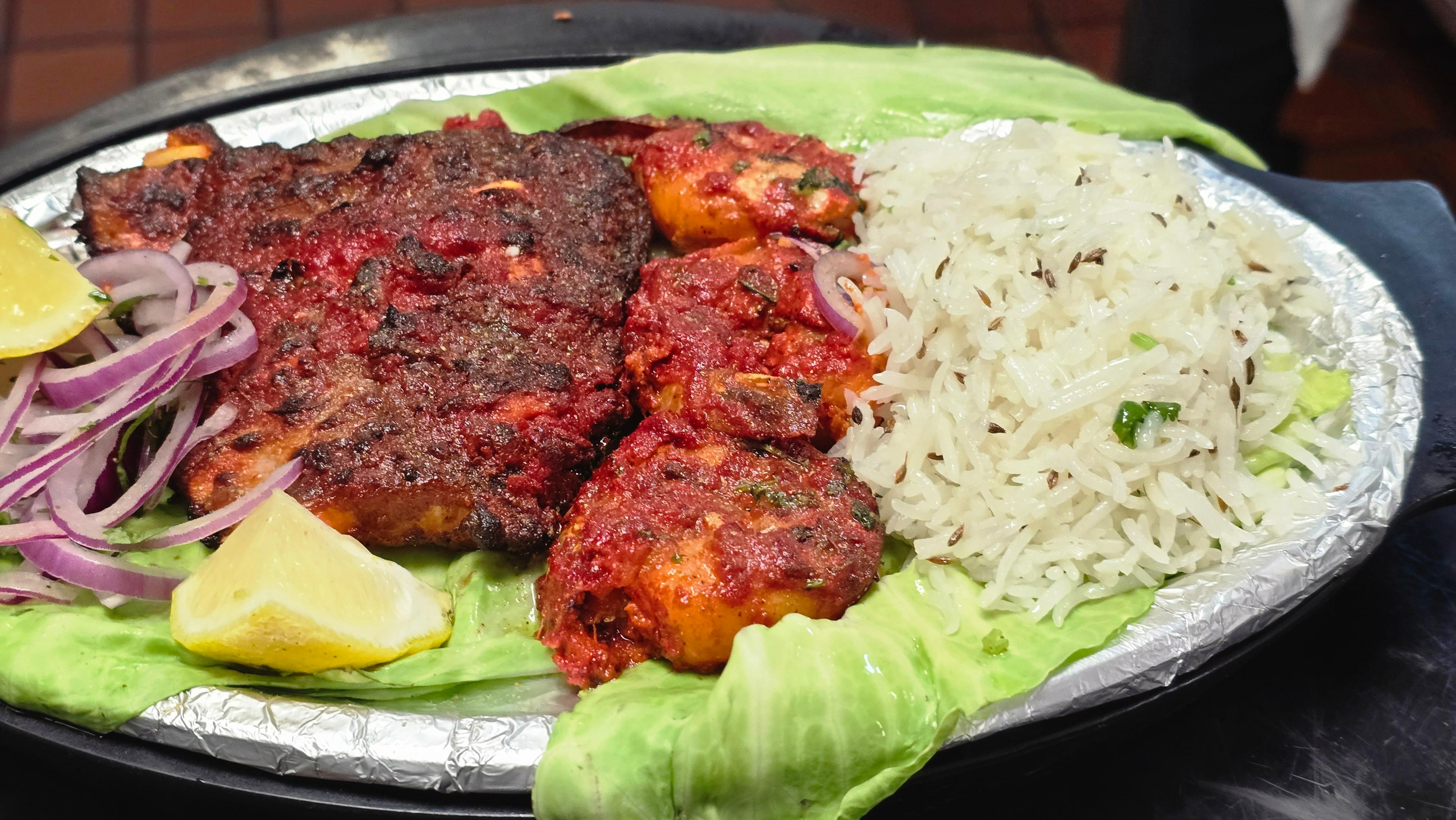 Tandoori Salmon & Shrimp Platter.