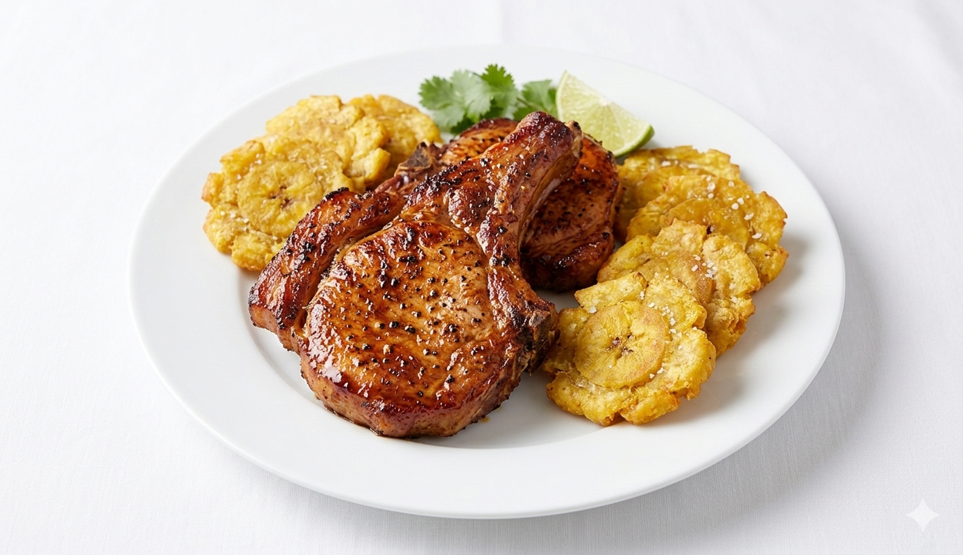 LUNCH- Fried Smoked Pork Chop - Chuleta Ahumada.