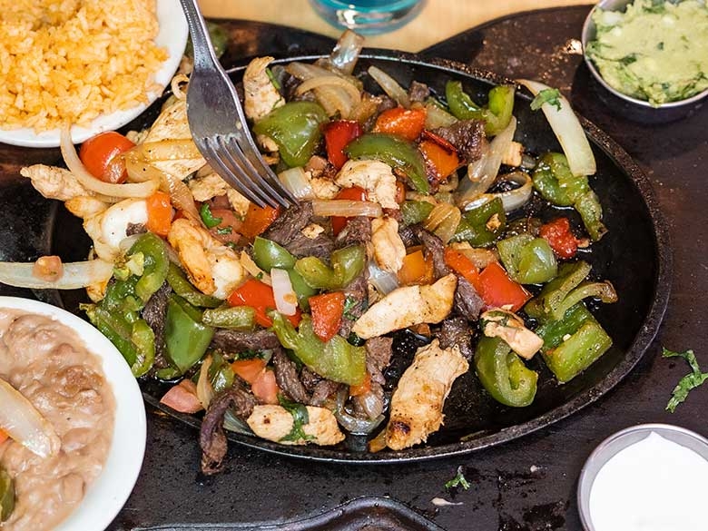 Steak, Shrimp, and Chicken Fajitas.