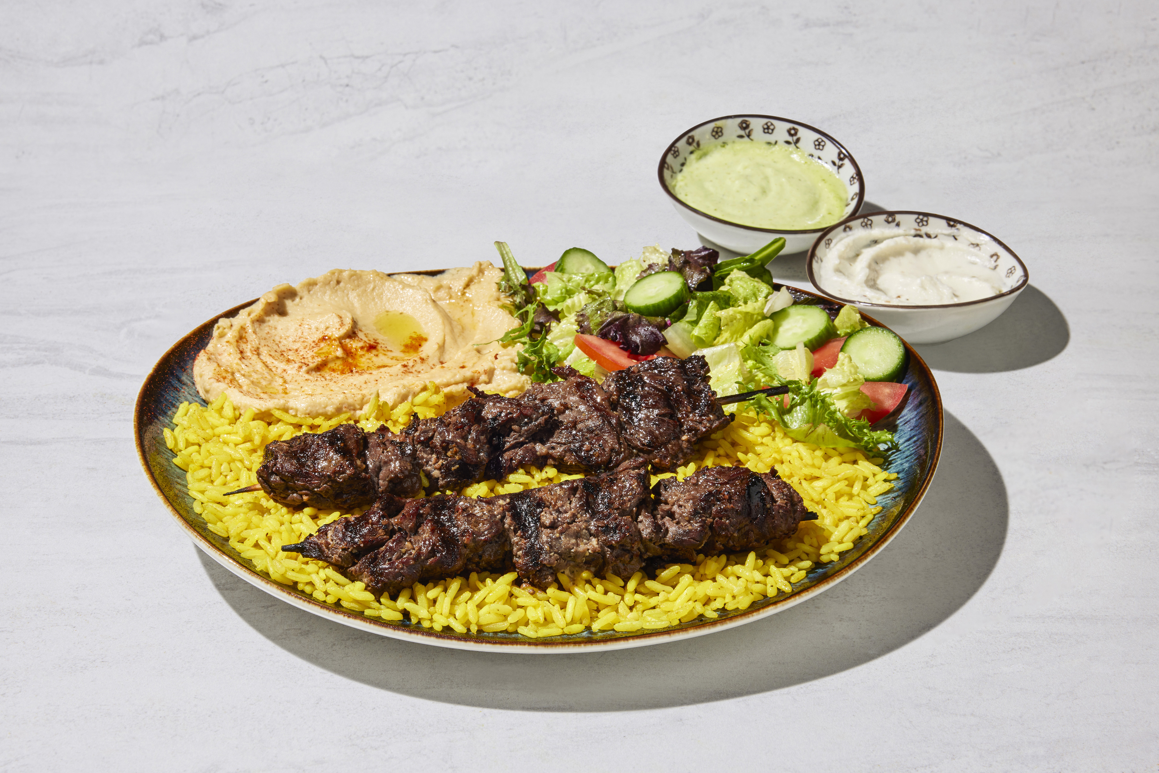 1. Filet Mignon Beef Kabob Plate.