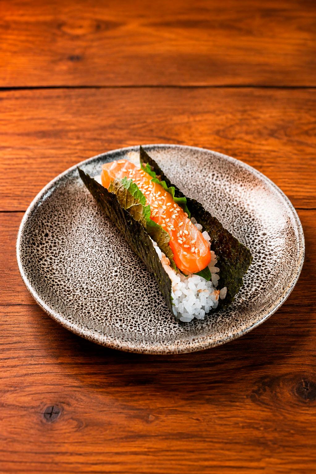 Salmon Handroll.