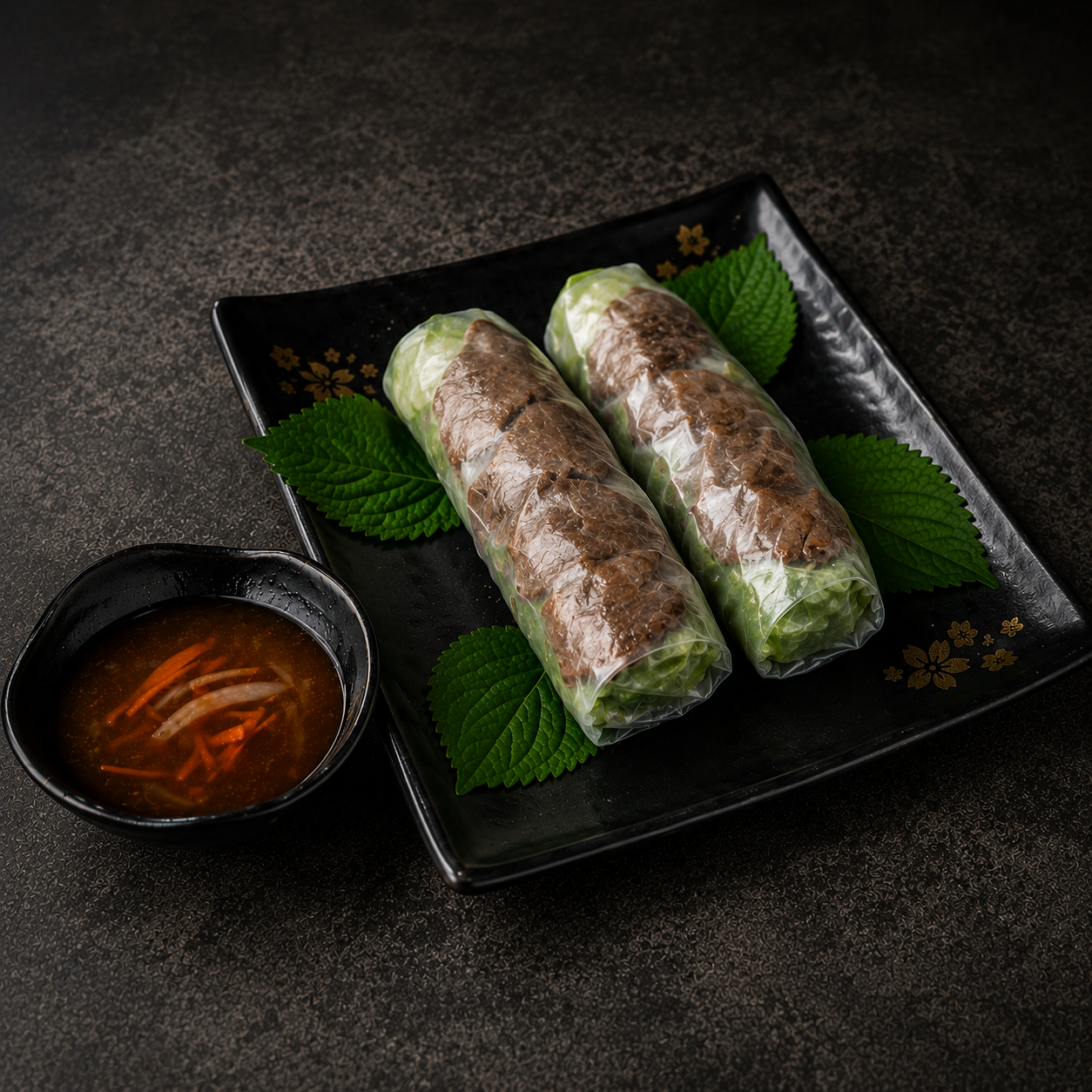 [3A] Grilled Beef Spring Rolls.
