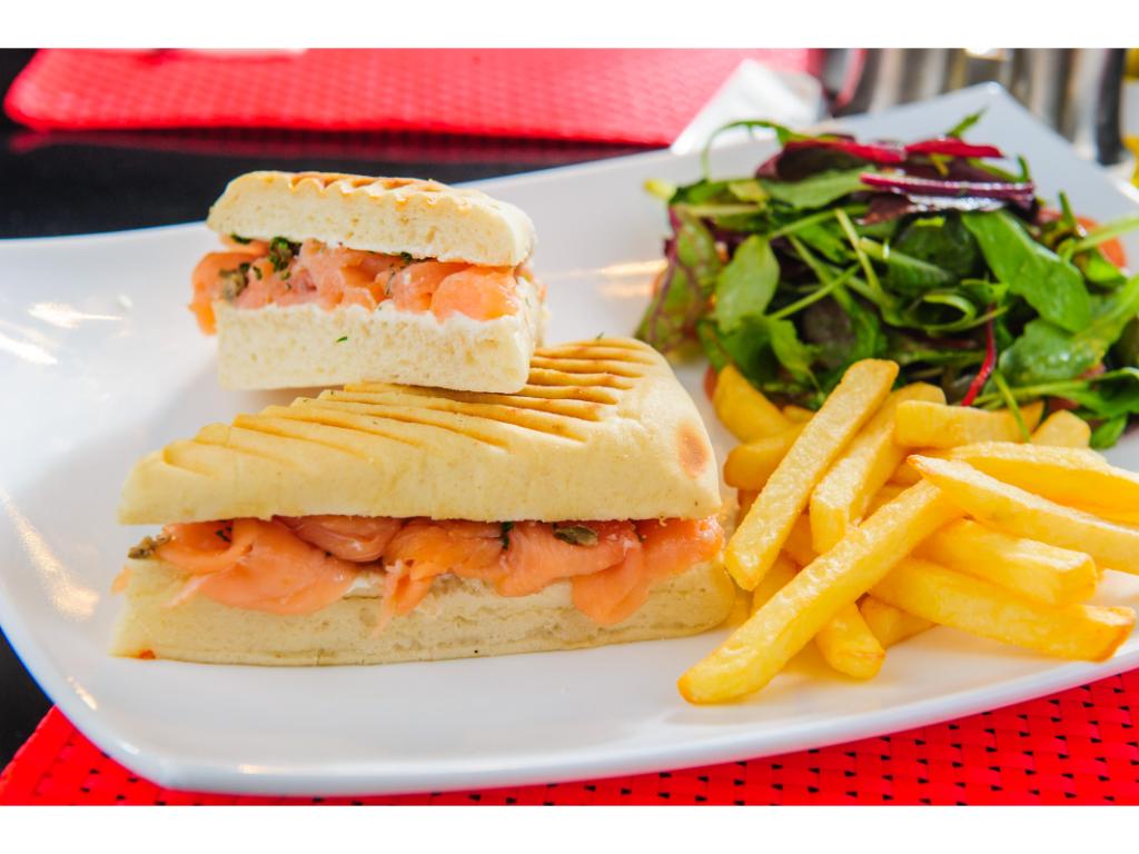 (C23) Grilled Salmon and Bacon.