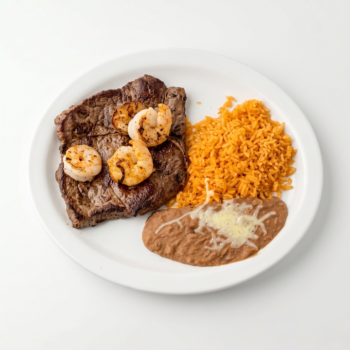 Steak Con Camarones.