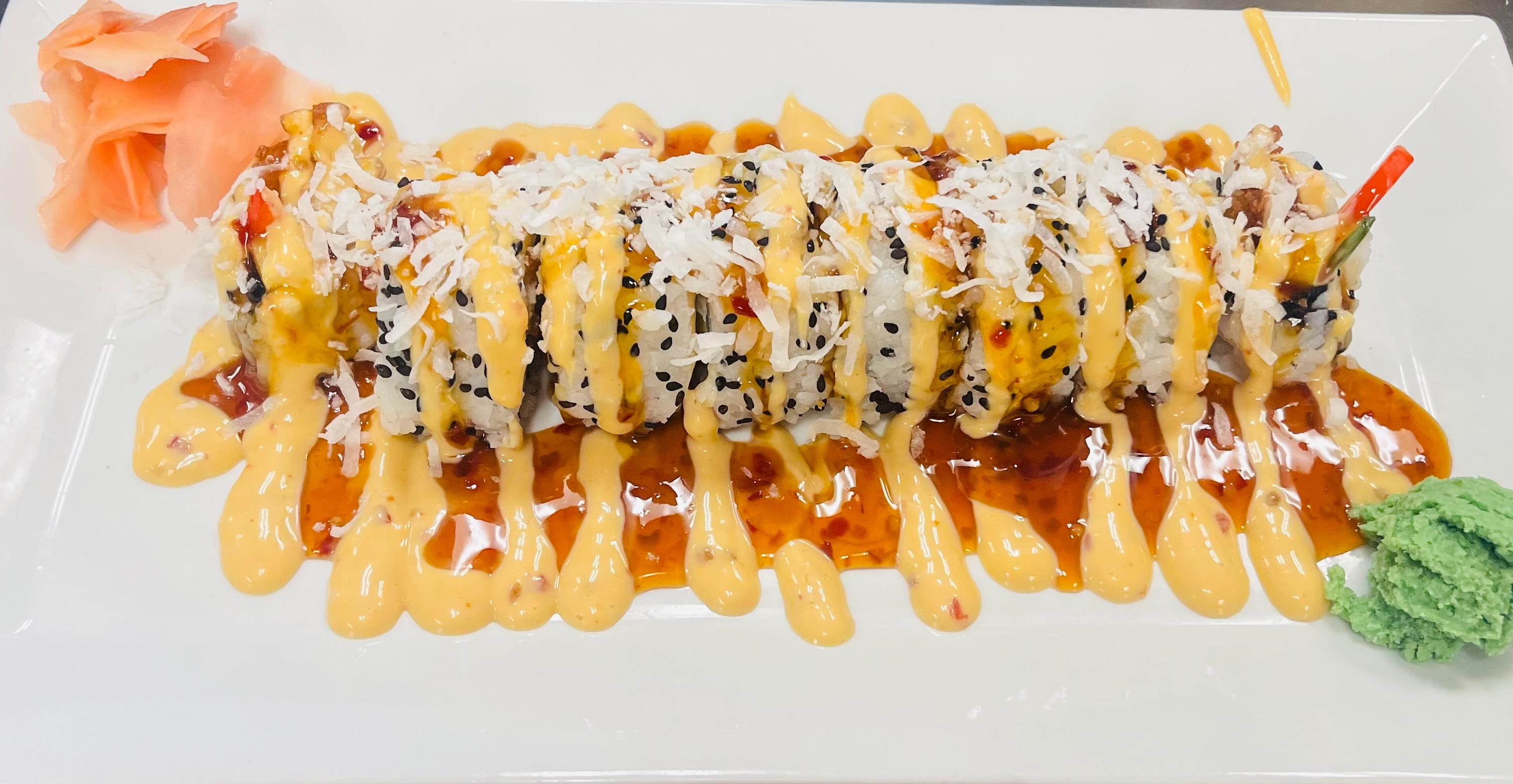 COCONUT CRUSTED SHRIMP ROLL.
