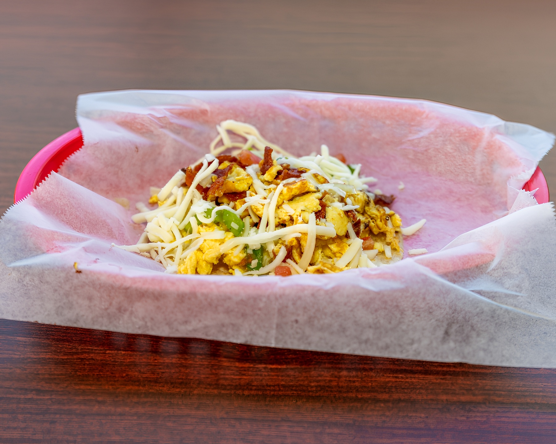 Egg & Cheese Taco with Bacon.