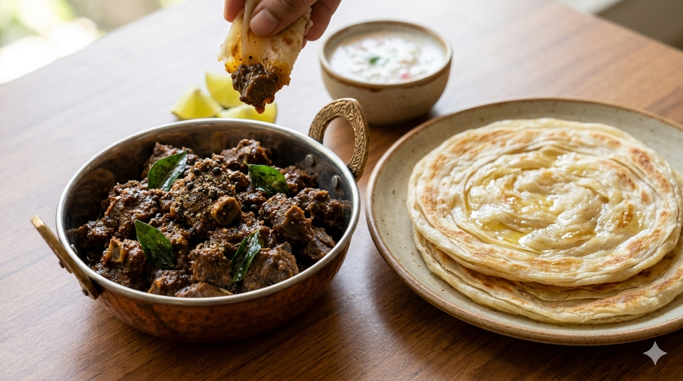 Lamb Pepper Fry With Malabar Paratha.