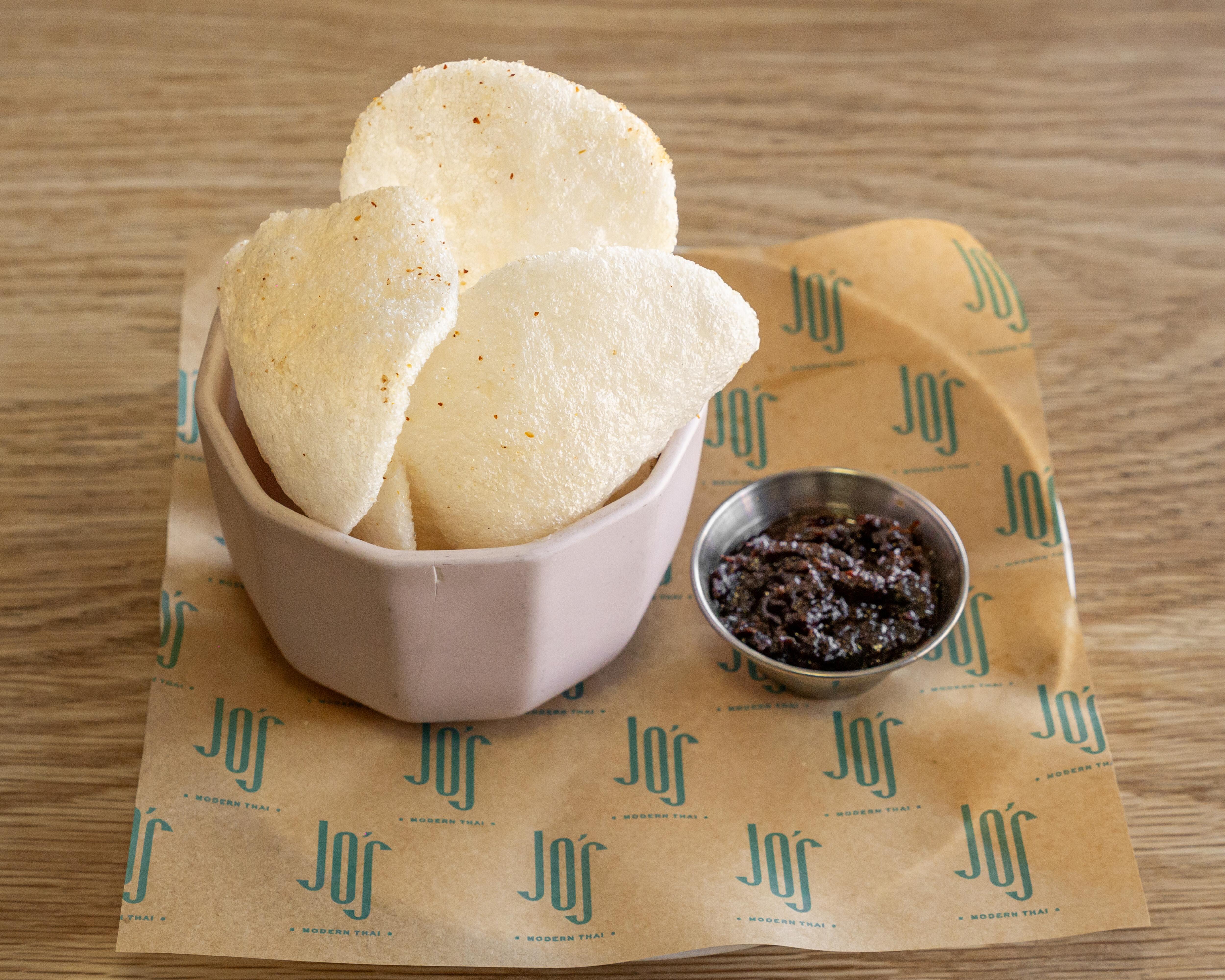 Shrimp Chips w/ Chili Jam.