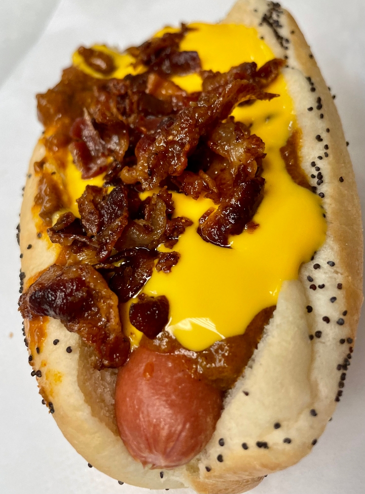 Bacon Chili Cheese Dog.