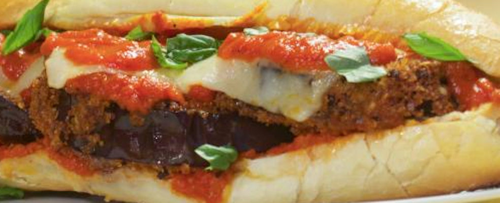 Eggplant Parmigiana Hot Sandwich.