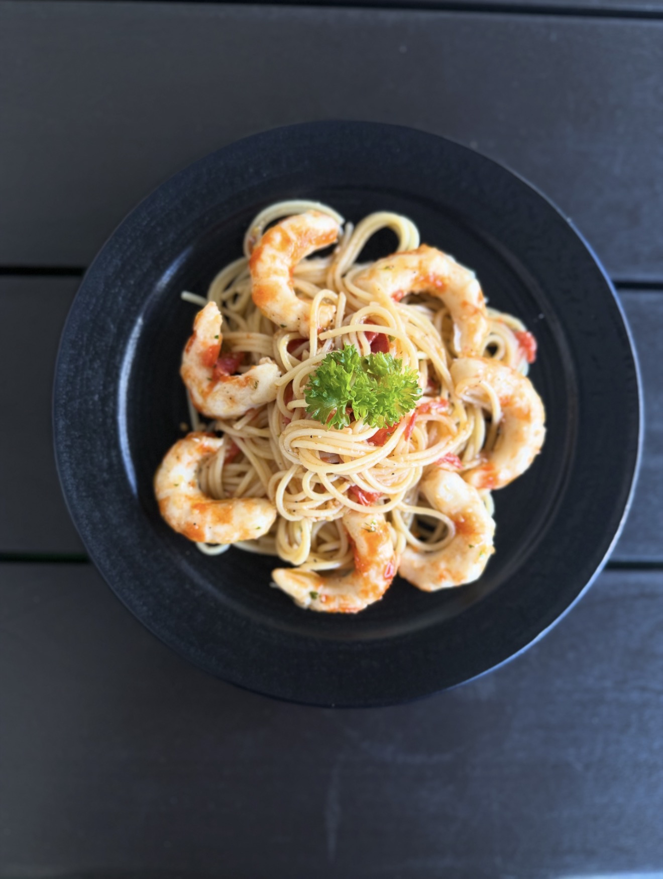 Vegan spaghetti shrimps.