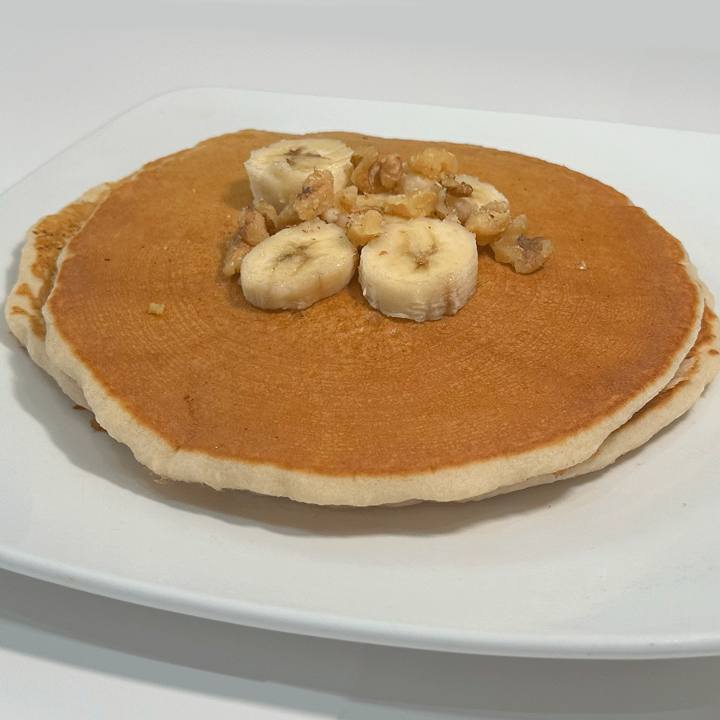 BANANA WALNUT PANCAKES.