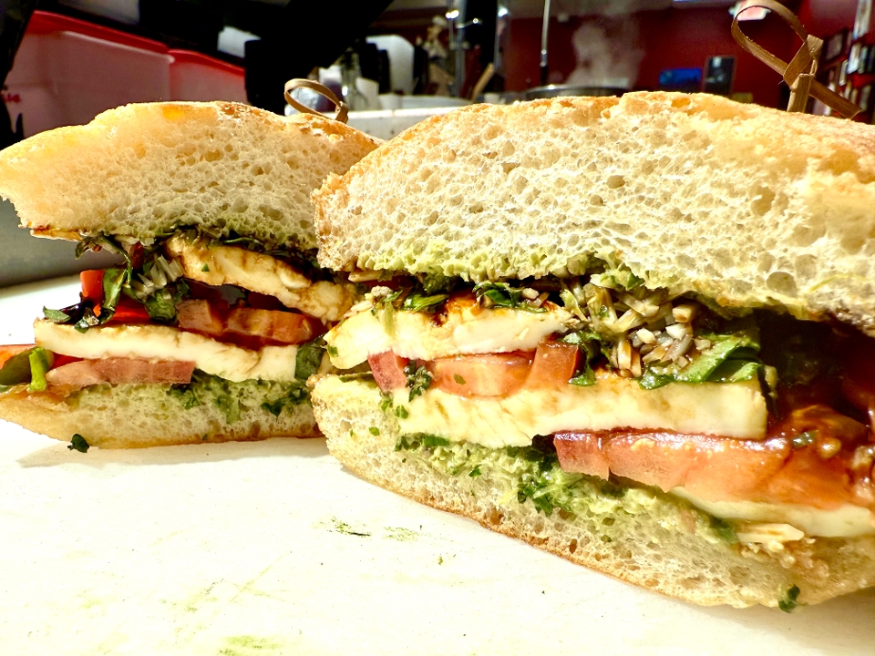 Balsamic Glazed Caprese Ciabatta (V).