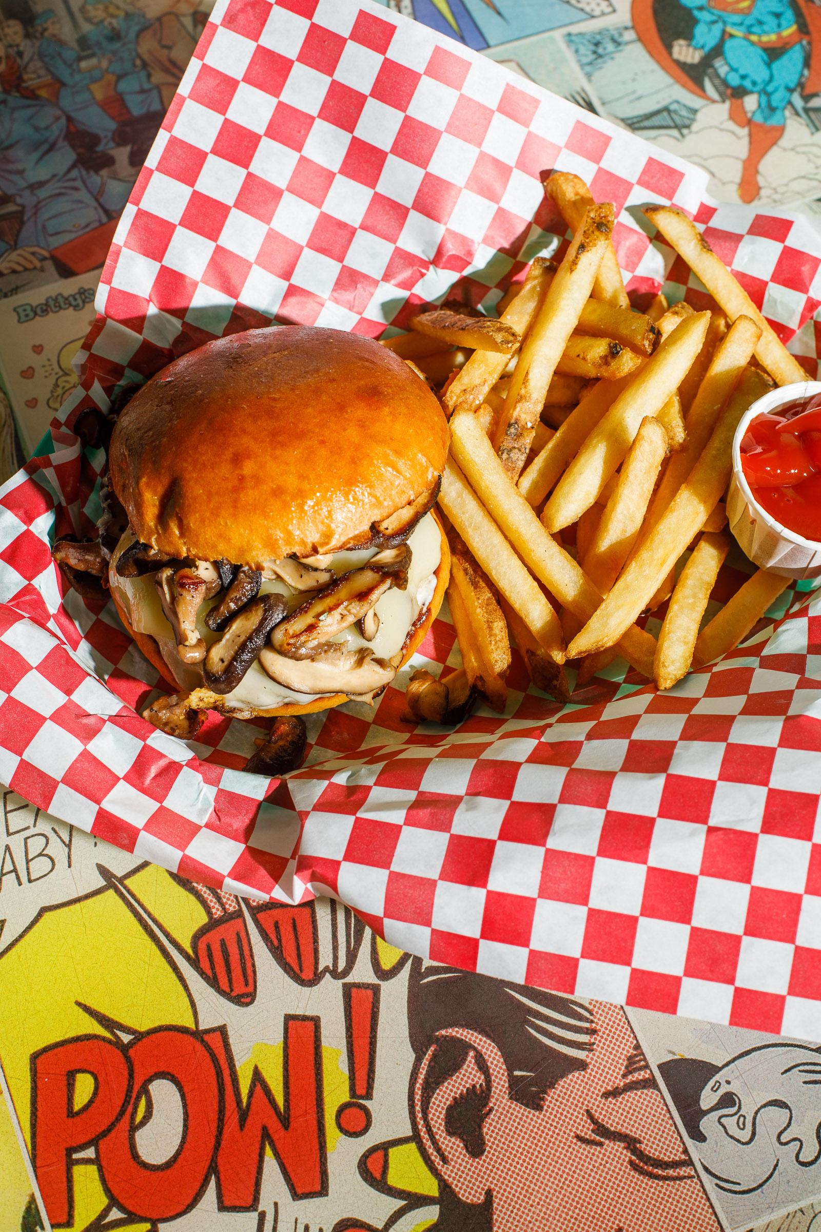 Mushroom Swiss Burger.