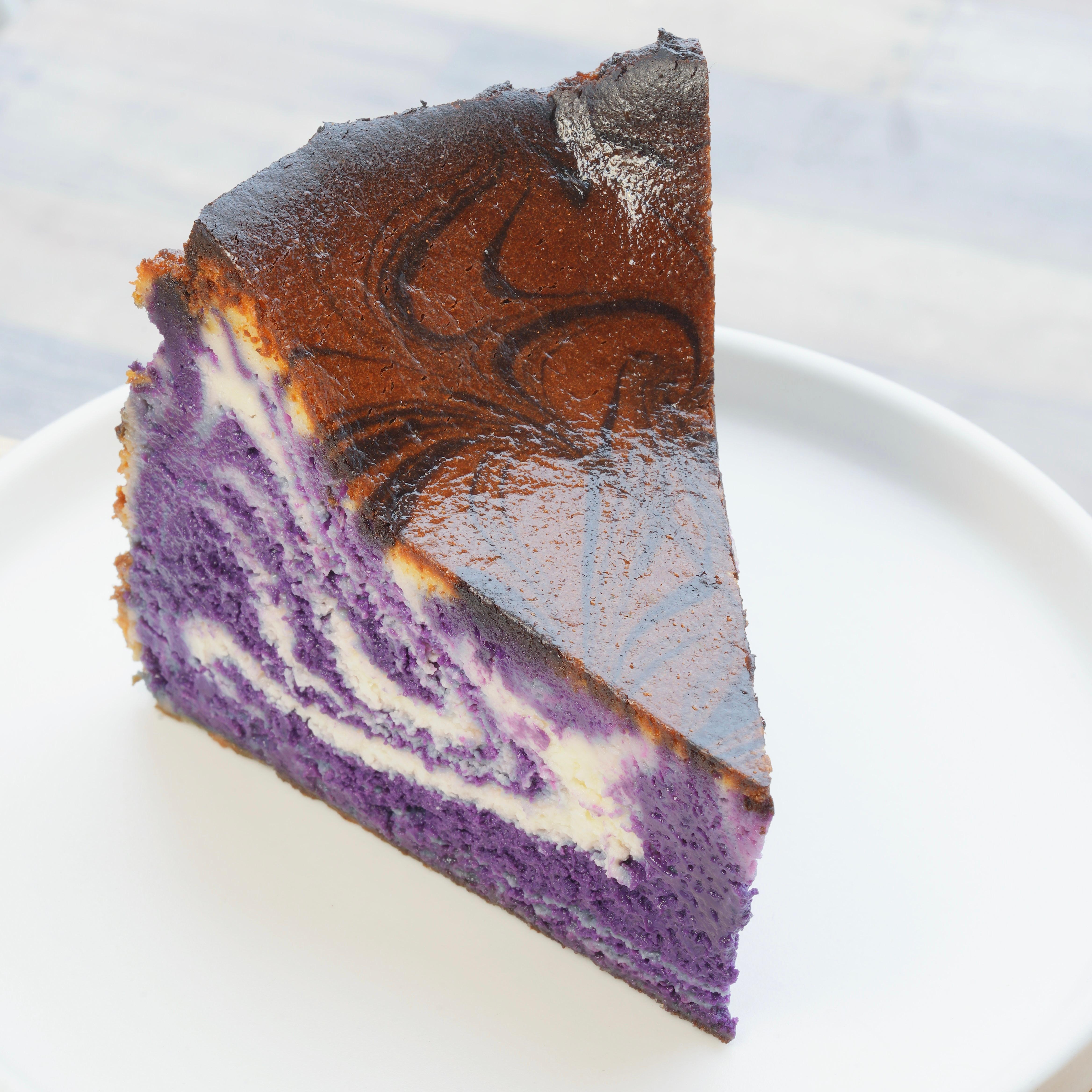 Ube-Basque Cheesecake Slice.