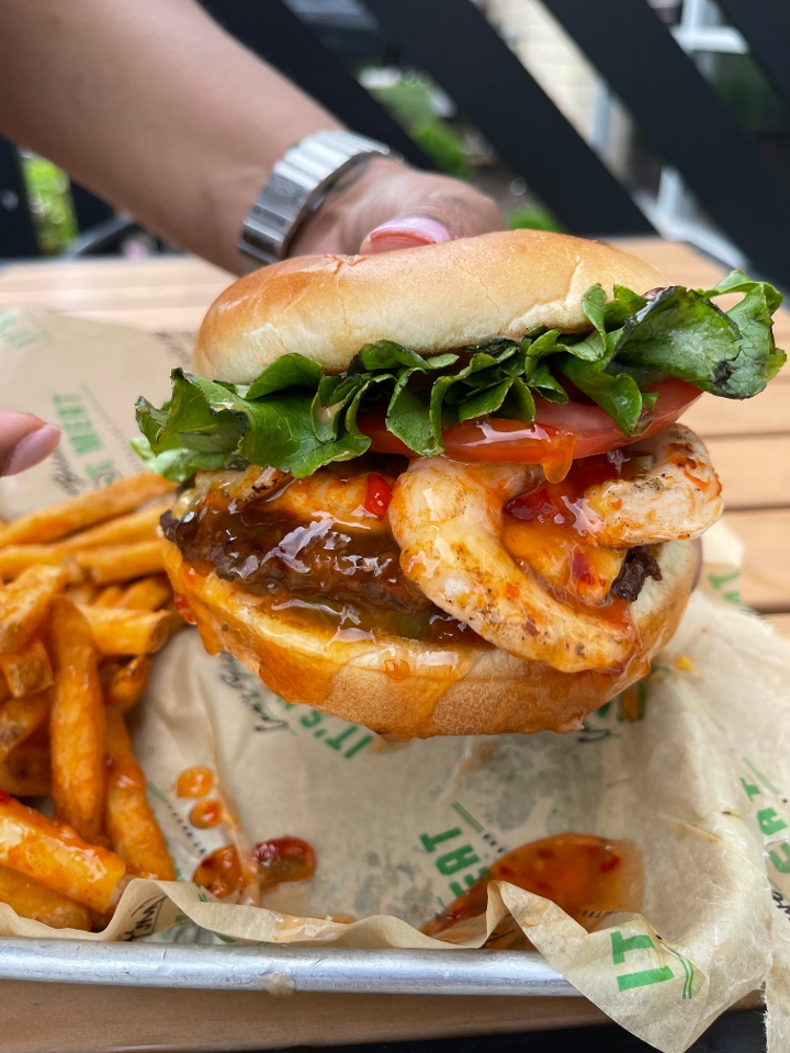 SURF AND TURF BURGER.