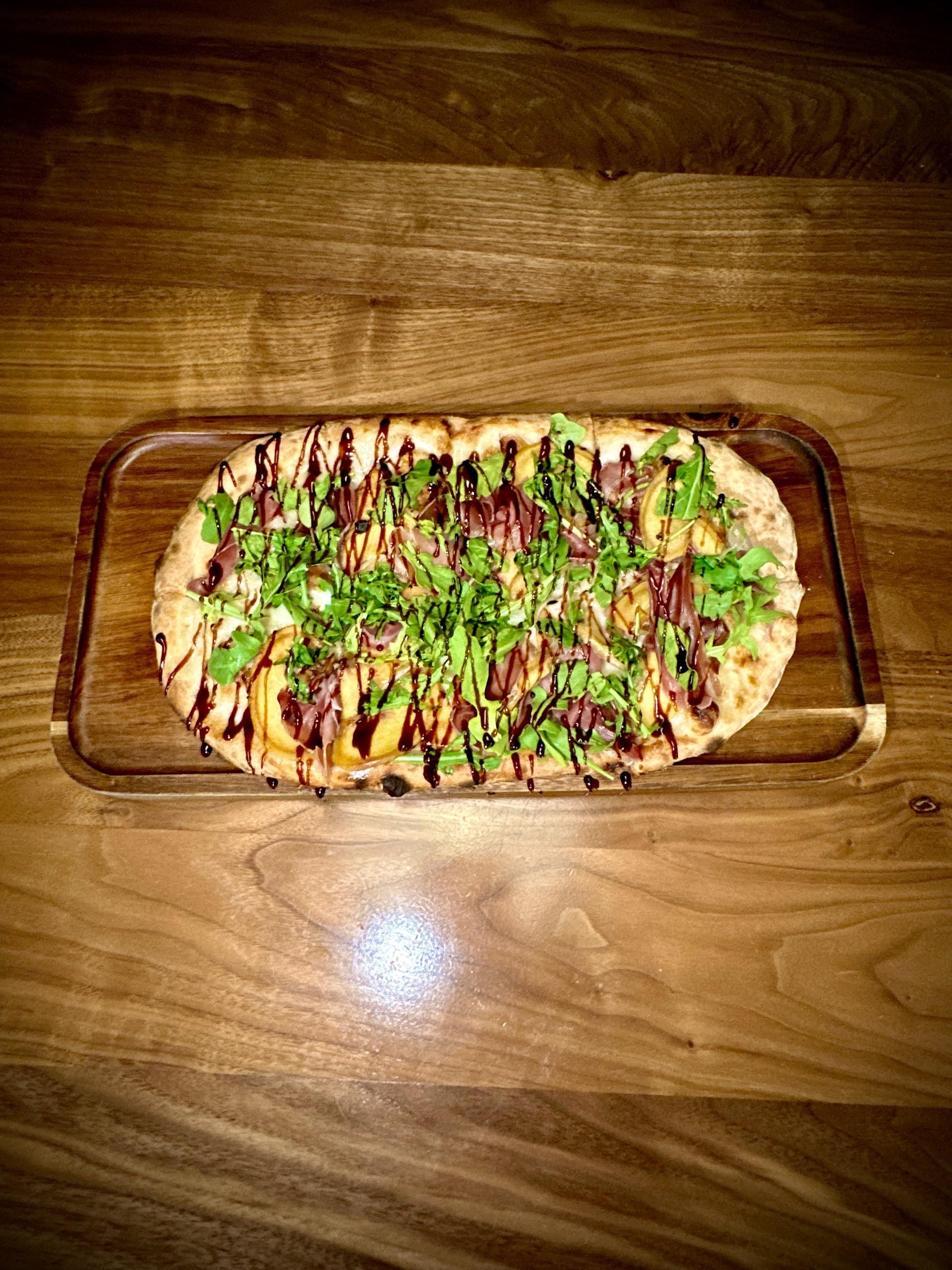 Peach Burrata Flatbread.