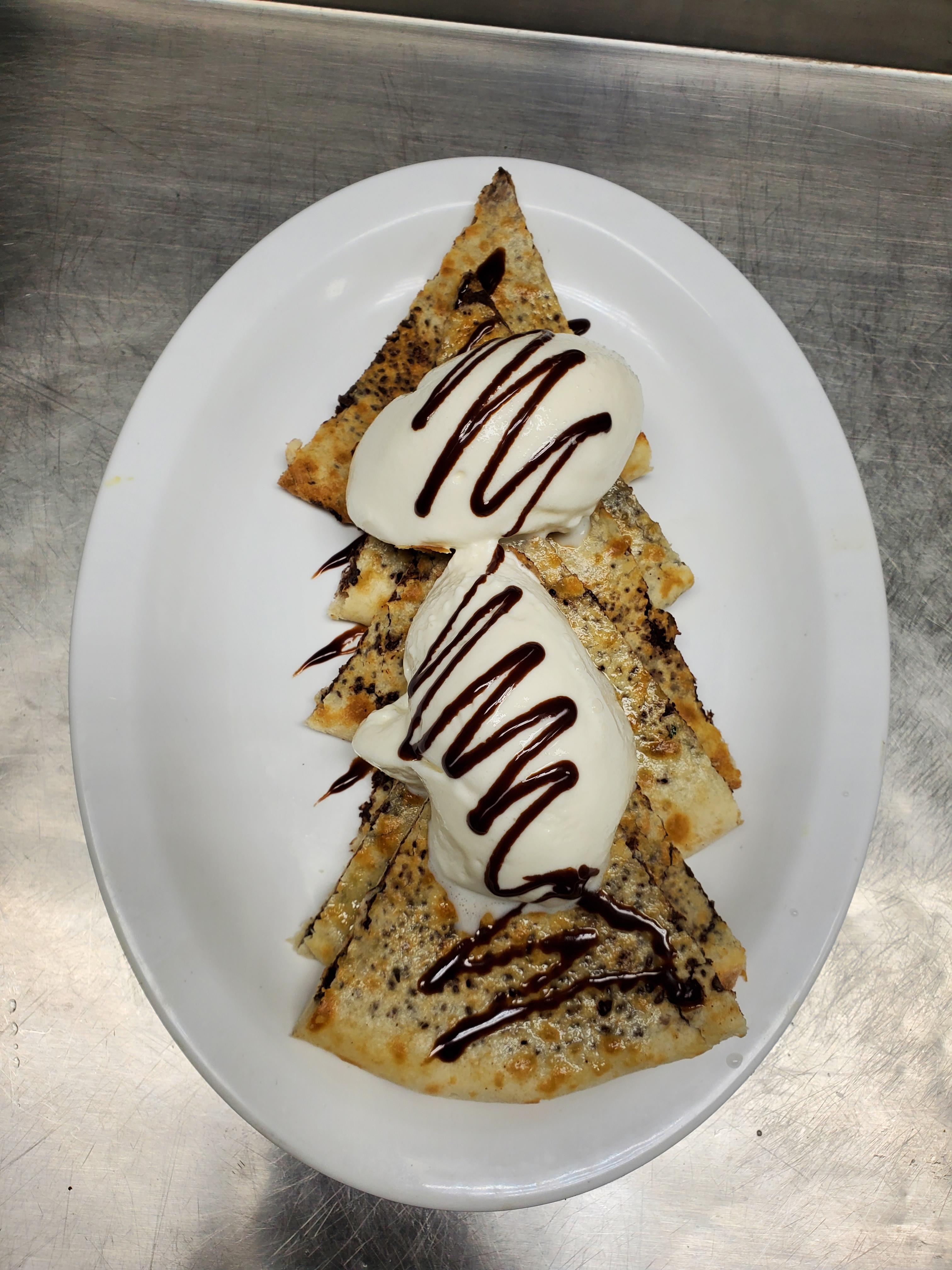 Chocolate Naan With Vanilla Ice Cream.