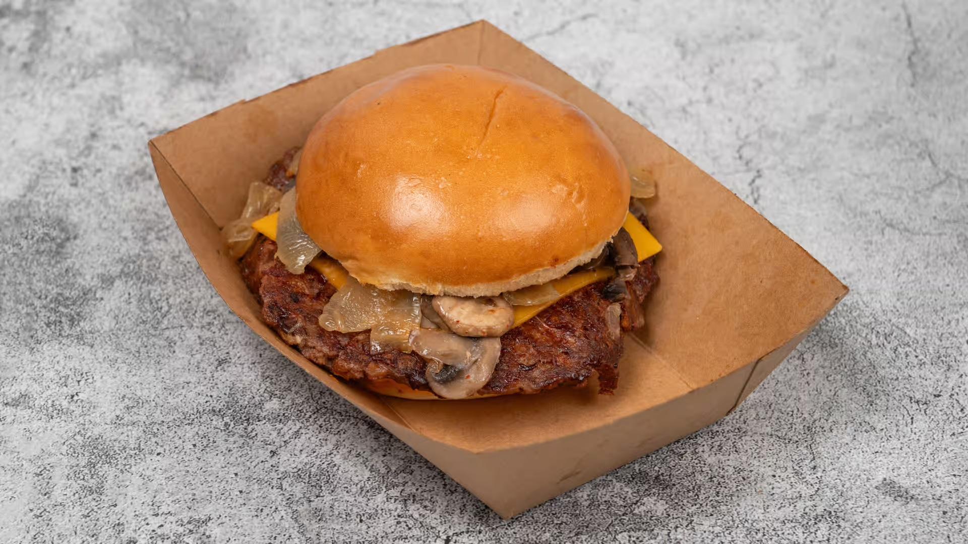 Vegan Mushroom Cheese Burger.