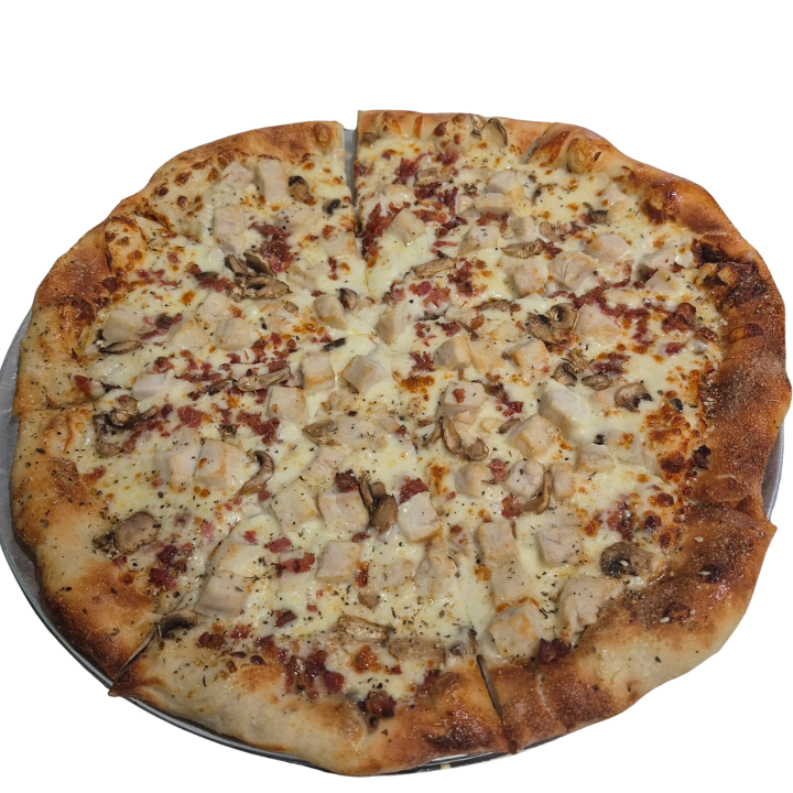 Chicken Alfredo Pizza.