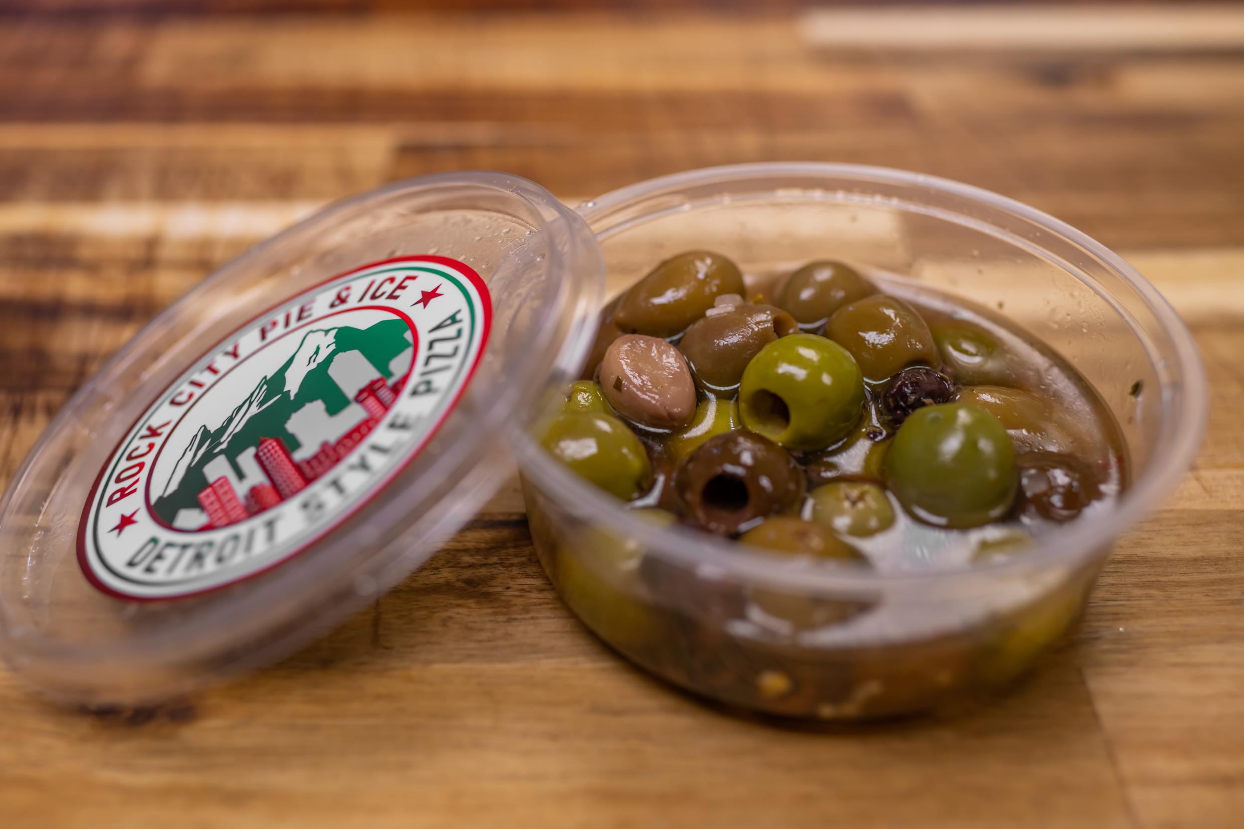 Marinated olives.