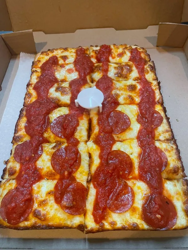 Detroit Deep Dish Pizza.