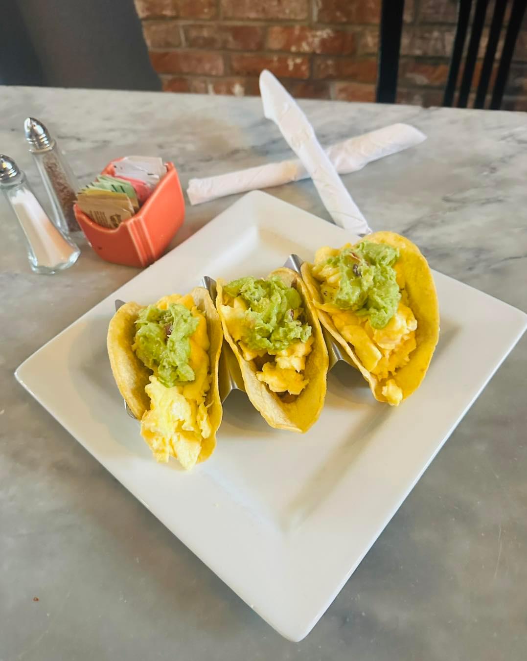 Breakfast Tacos (GF*, V*).