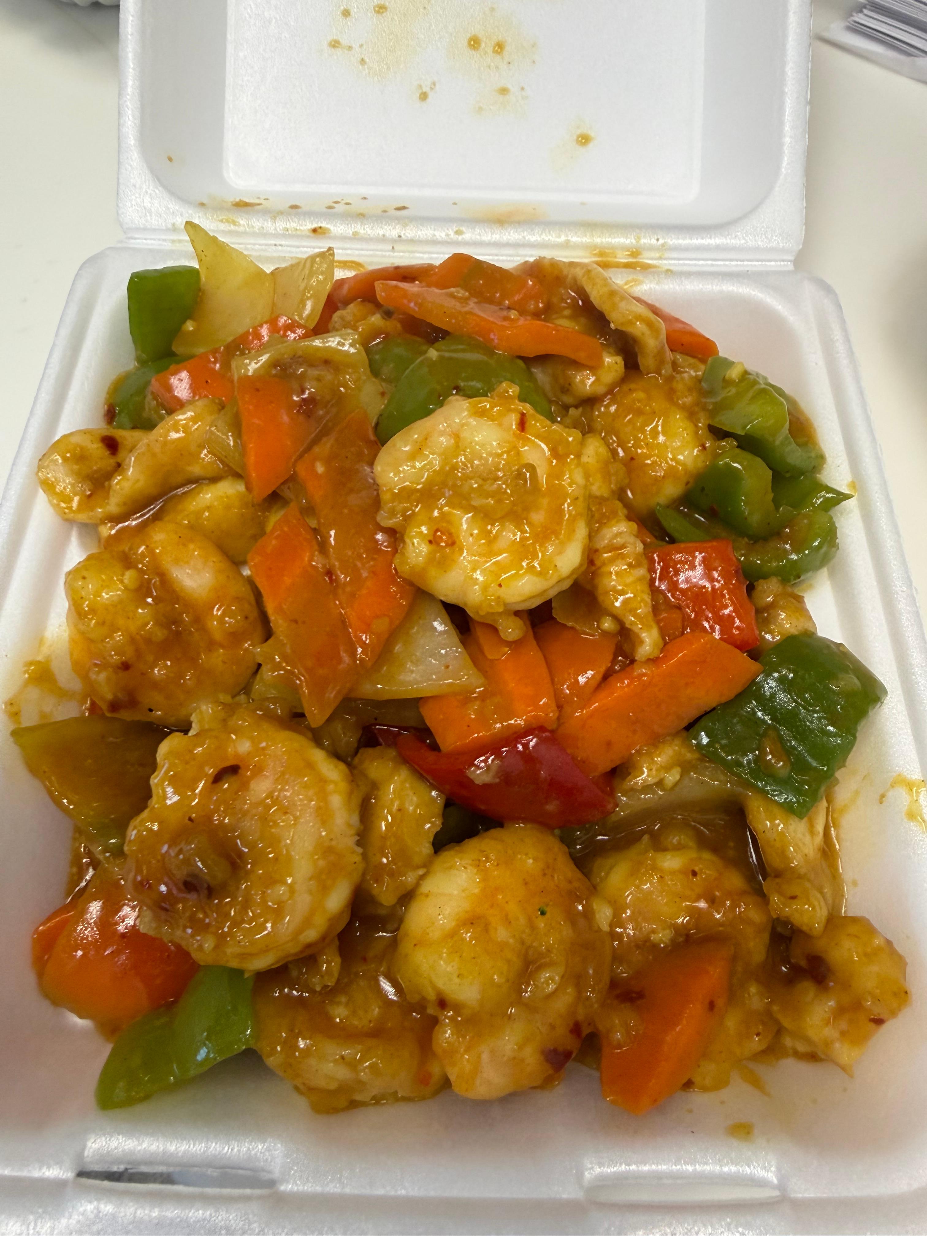 SHRIMP with MIXED VEGETABLES.