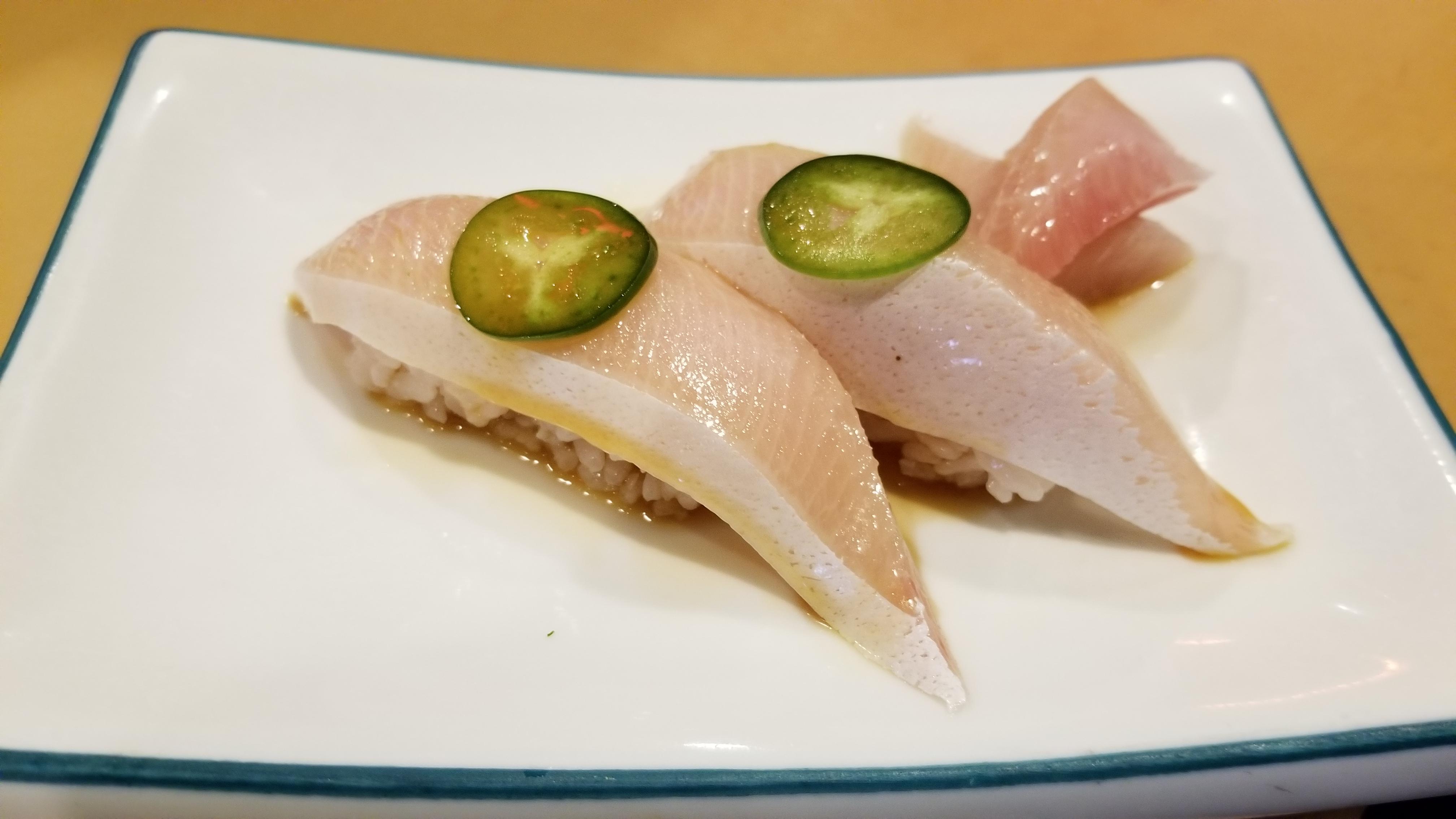 Yellowtail w/ Jalapeno Yuzu Sushi.