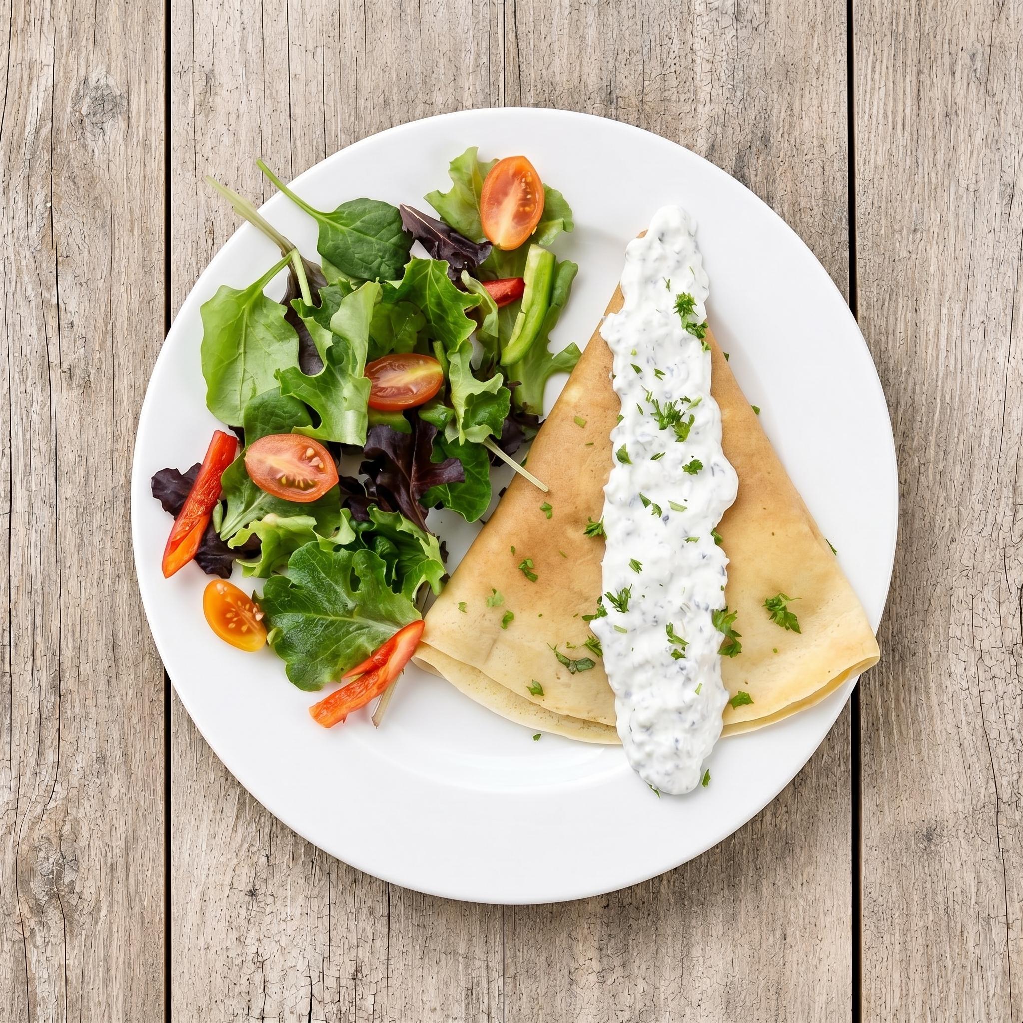 Herb Ricotta & Feta cheese crepe.