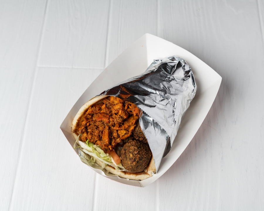 Chicken Gyro & Falafel Sandwich.