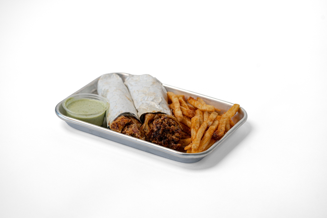 CLE Paratha Roll Chicken with Seasoned Fries.
