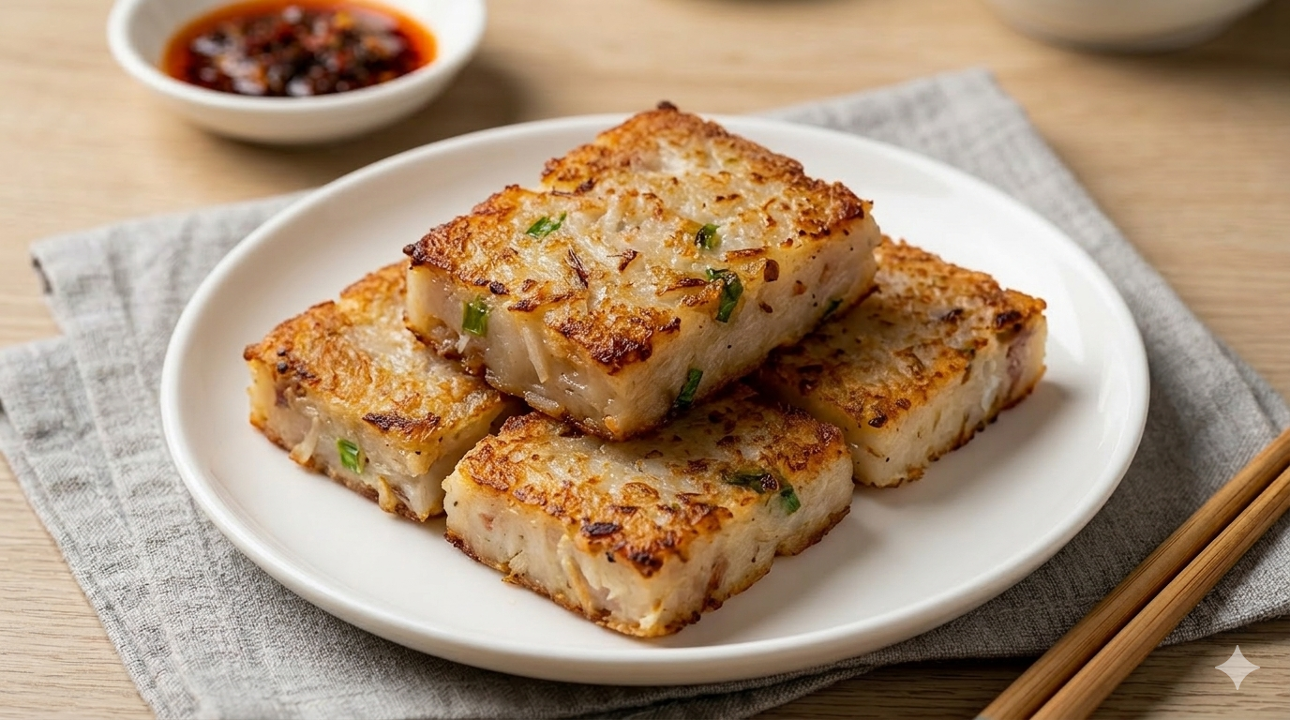 Pan-fried Radish Cake ( 3pcs) 炸萝卜糕 pastel de rábano frito.