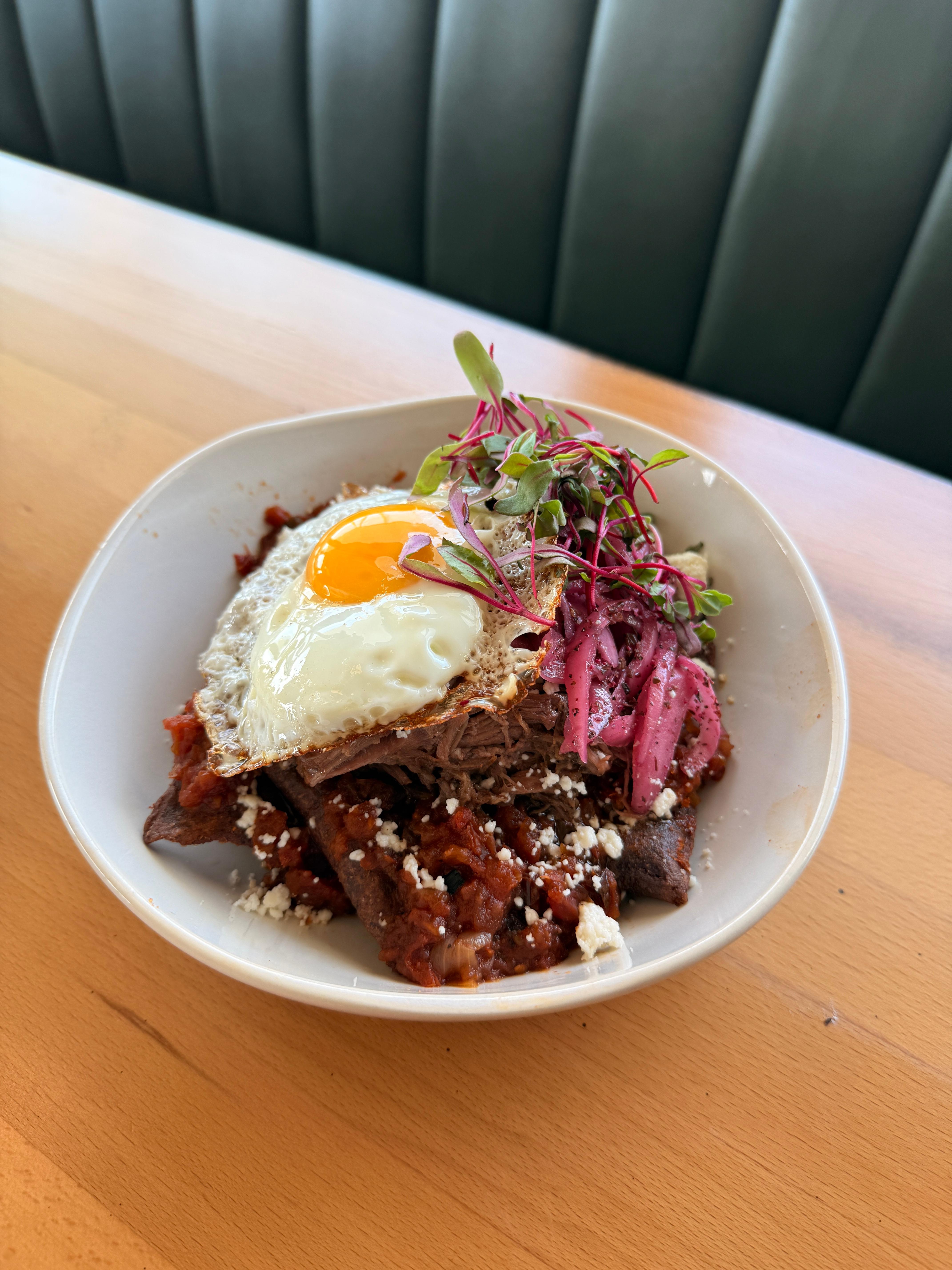 Beef Machaca Chilaquiles.
