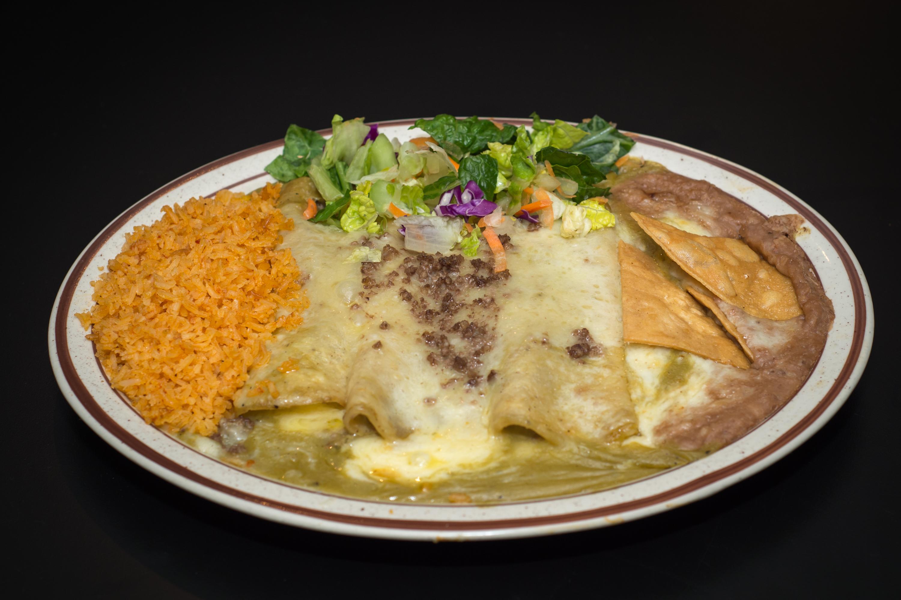 3 Baked Meat Enchiladas.