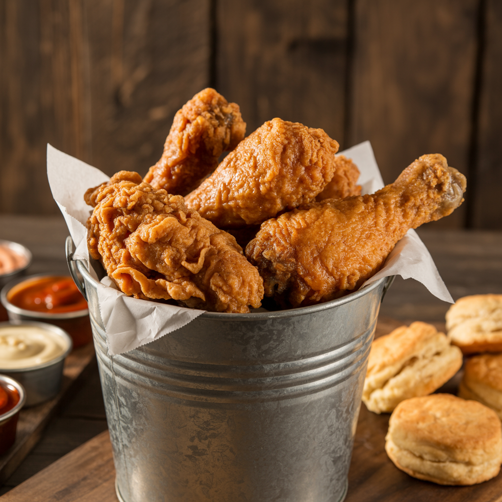 8 Pieces (Bone-In), 4 Sauces, 4 Rustic Butter Biscuits.
