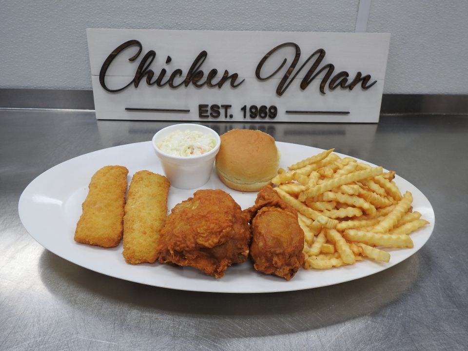 Chicken & Breaded Cod Dinner.