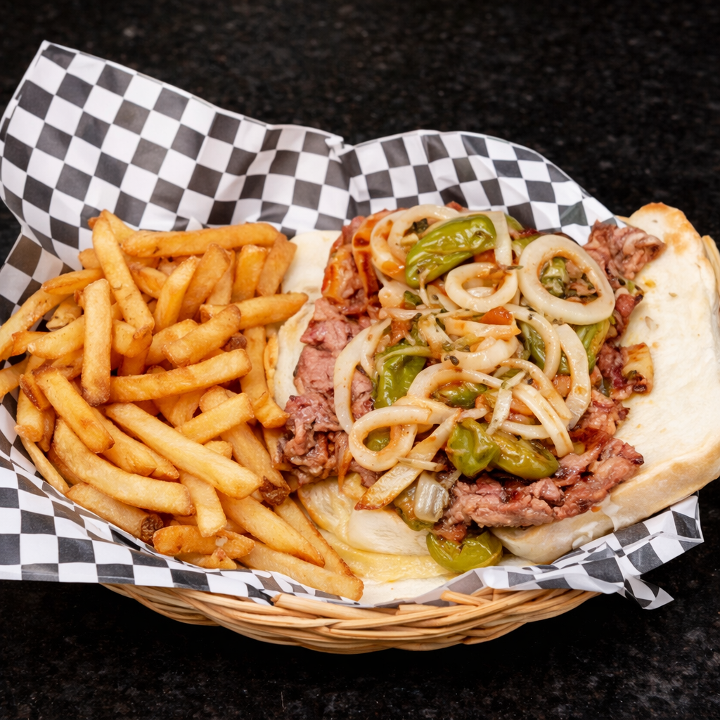 Steak Sandwich W/ Sautéed Peppers.