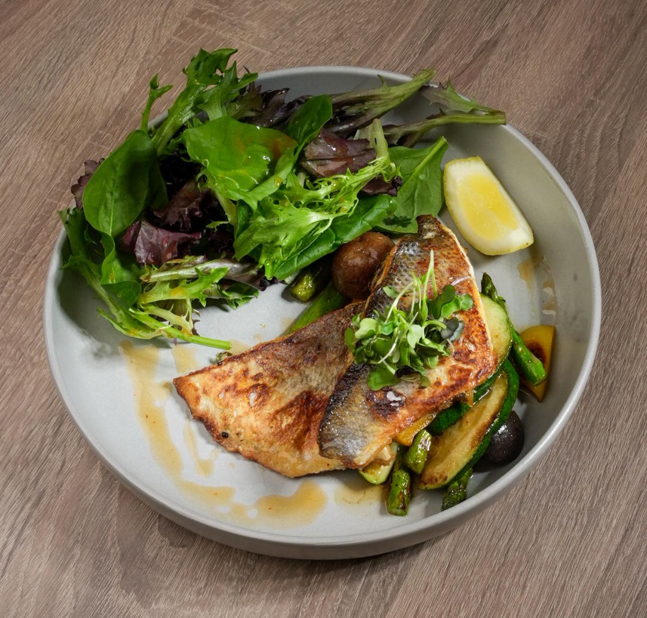 Branzino with veggi.